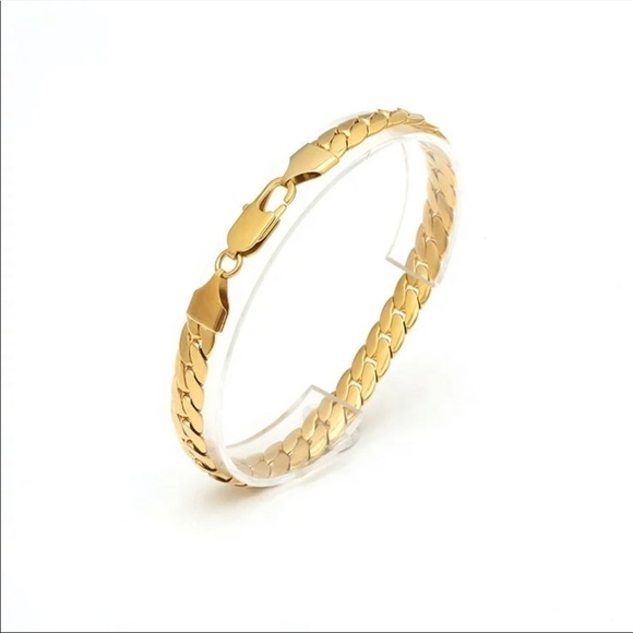 14K gold plated flat snake medium chunky bracelet 7 inches hypoallergenic - Picture 4 of 6